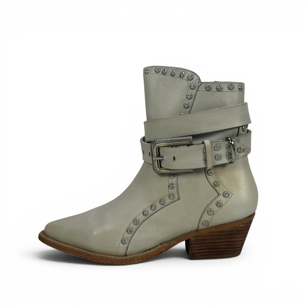 Free People Billy Western Bootie Womens 7 EU 37.5 Ivory Studded Leather Zip - Picture 5 of 14
